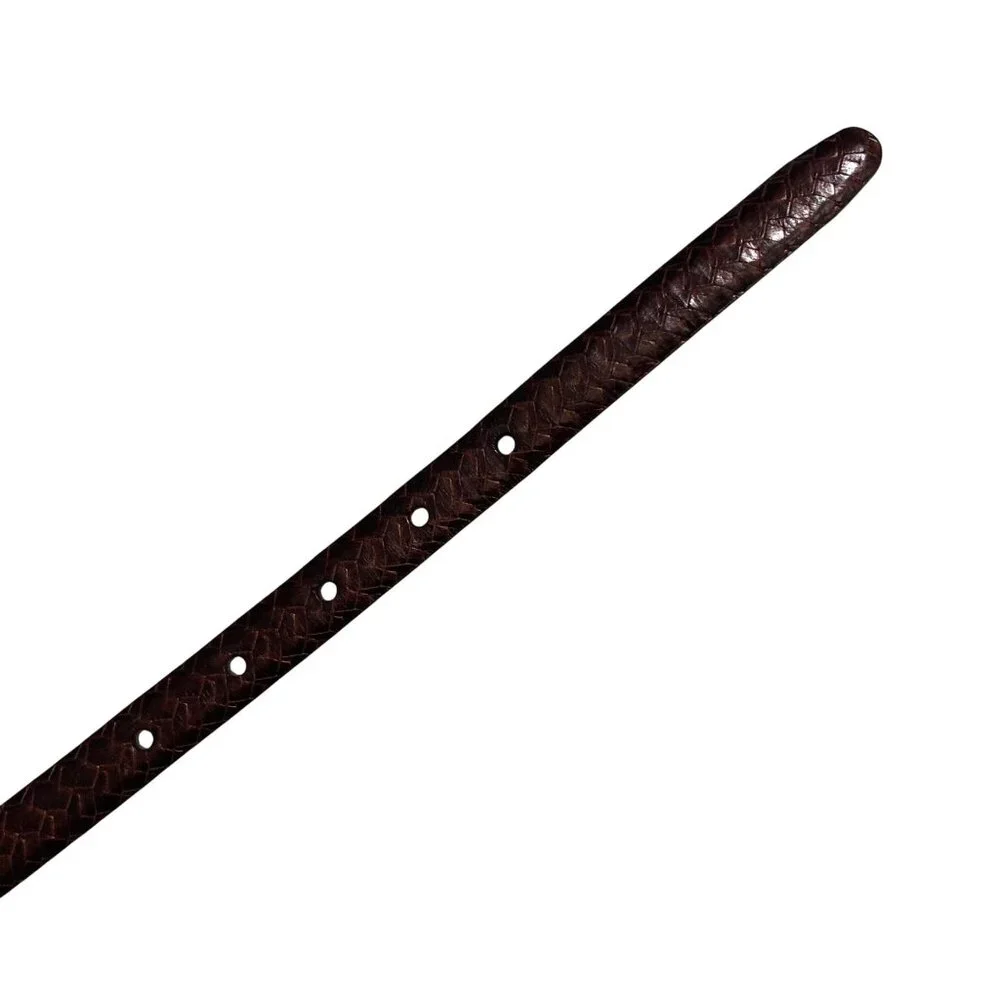 Vintage Nine West Brown Embossed Leather Skinny Belt Medium  Silver Tone Buckle